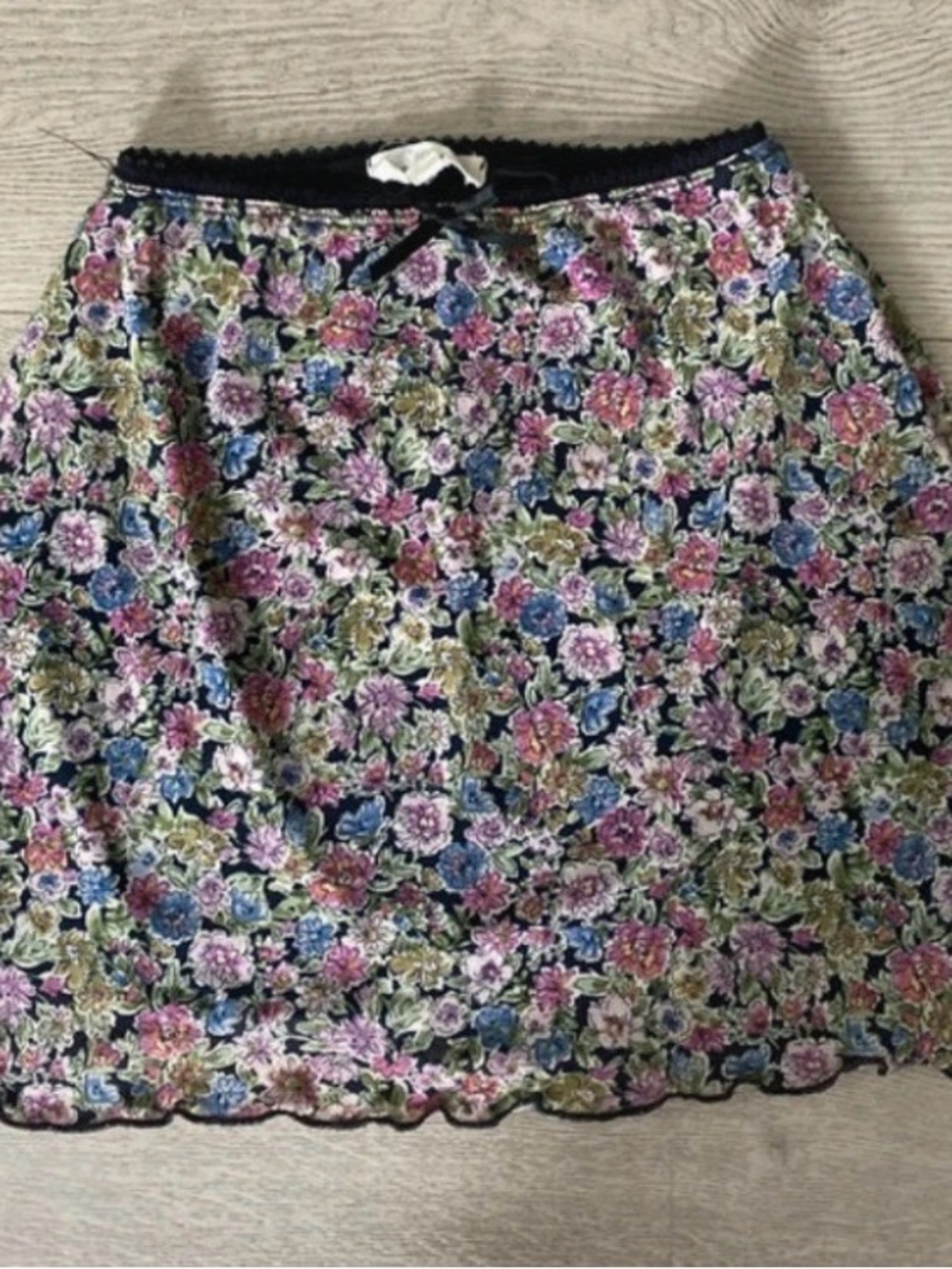 Macy's Navy Floral Mini Skirt with Scalloped Hem